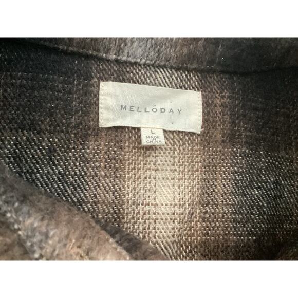 Melloday Plaid Button Front shacket 4 Pockets L brown - Picture 6 of 9